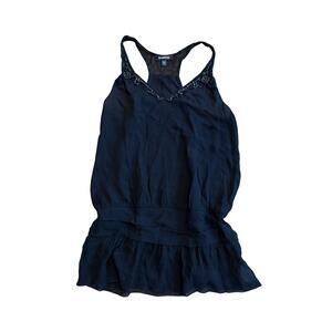 New Bebe Vintage Y2K Black Sheer Scoop Neck Embellished Racerback Tank XS